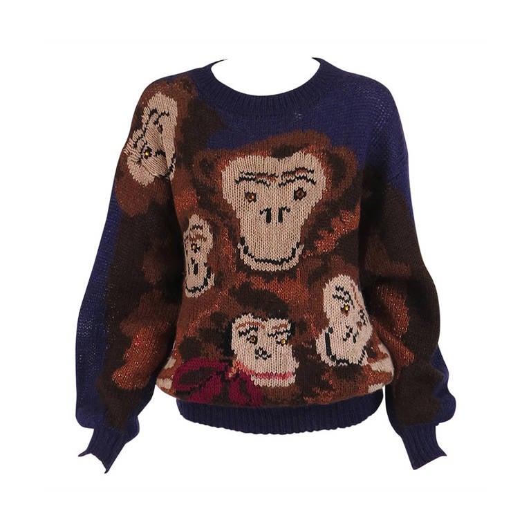 1980s Krizia Maglia The Monkey Family knit sweater