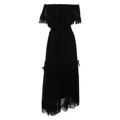 Vintage 1976 Yves St Laurent "peasant collection", black gauze & lace top & skirt