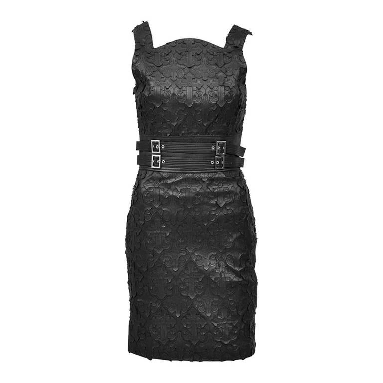 Versace Textured Leather Sheath Dress For At 1stdibs Versace Textured Leather Sheath Dress For