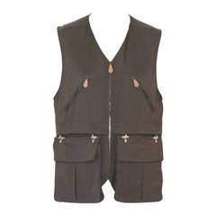 Vintage Hermes 'Shooting' Vest with Detachable Pockets and Marigold Silk Quilted Lining
