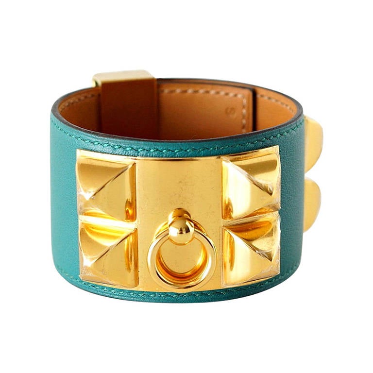 Hermes Bracelet CDC Collier de Chien Cuff Malachite Gold