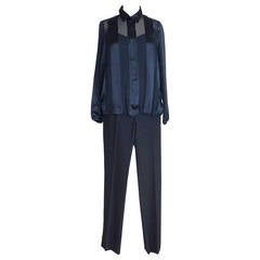 AKRIS pant 3 piece set drawstring top / cami unique navy 8 mint 10