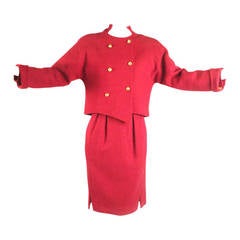 1990s Fuchsia Wool Geoffrey Been Dress & Jacket Ensemble