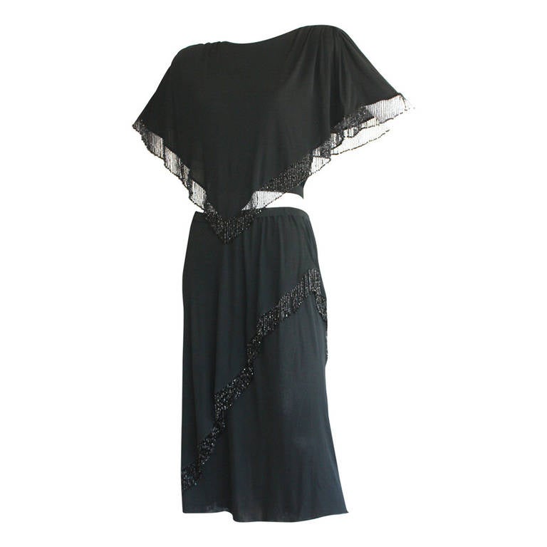 Holly's Harp Vintage Black Beaded Boho Crop Top and Skirt Ensemble