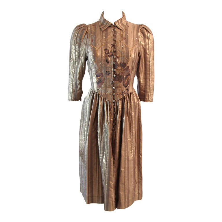 Caroline Charles London Metallic Embroidered rhinestone Dress Size 8