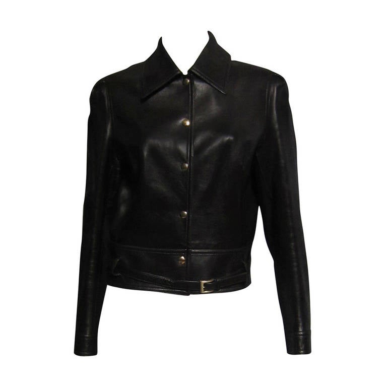 CELINE Leather Cropped Jacket For Sale at 1stDibs