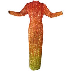 Vintage 1990s Naeem Khan Beaded Flame Evening Gown