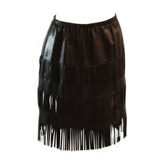 Gucci Black Lightweight Leather Skirt with Fringe Size 42