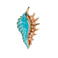 Crown Trifari Conch Brooch with Enamel and Gold Tone with Pearls