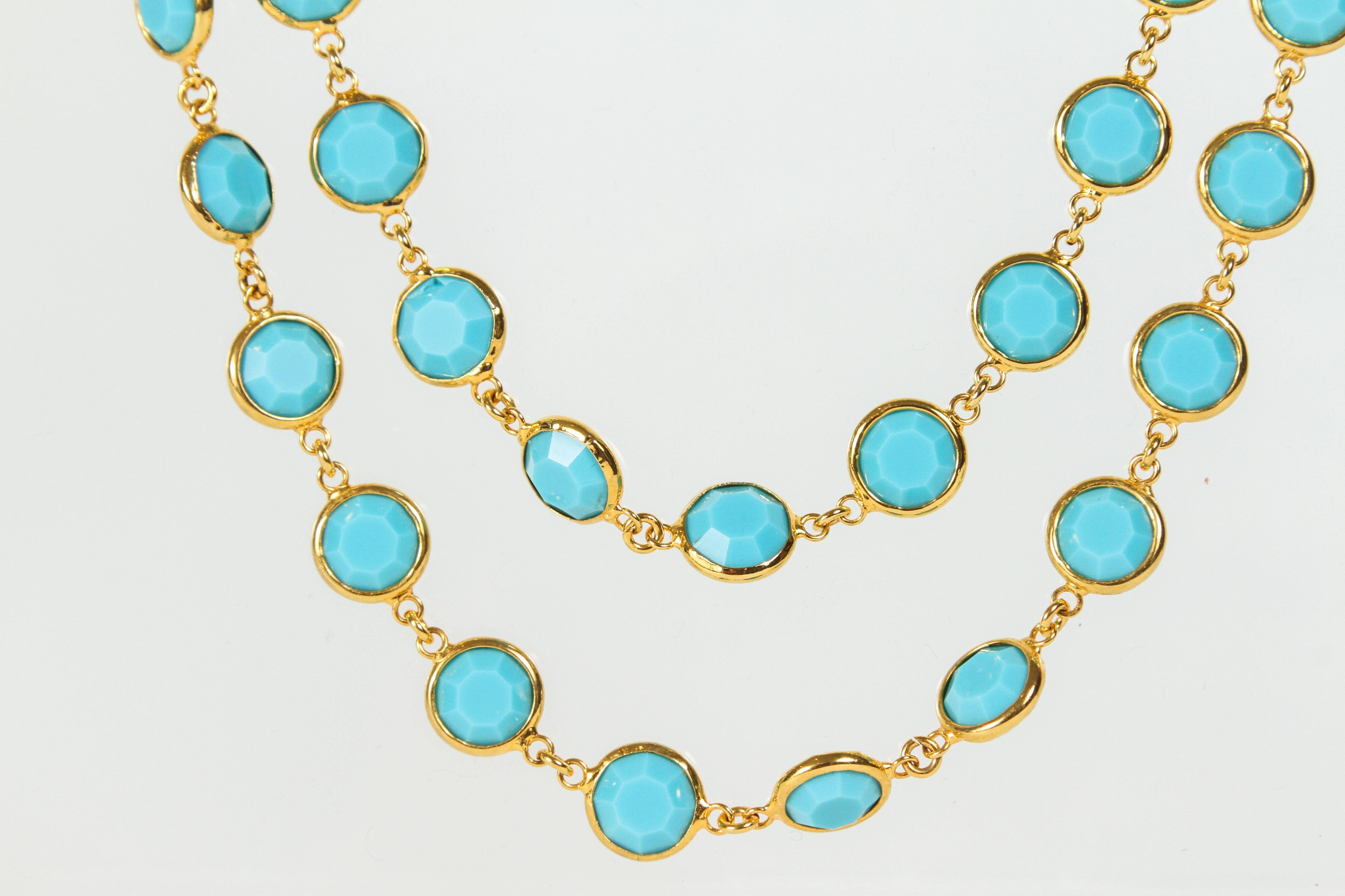 Chanel Sautoir with Faceted Turquoise Stones In Excellent Condition In Palm Desert, CA