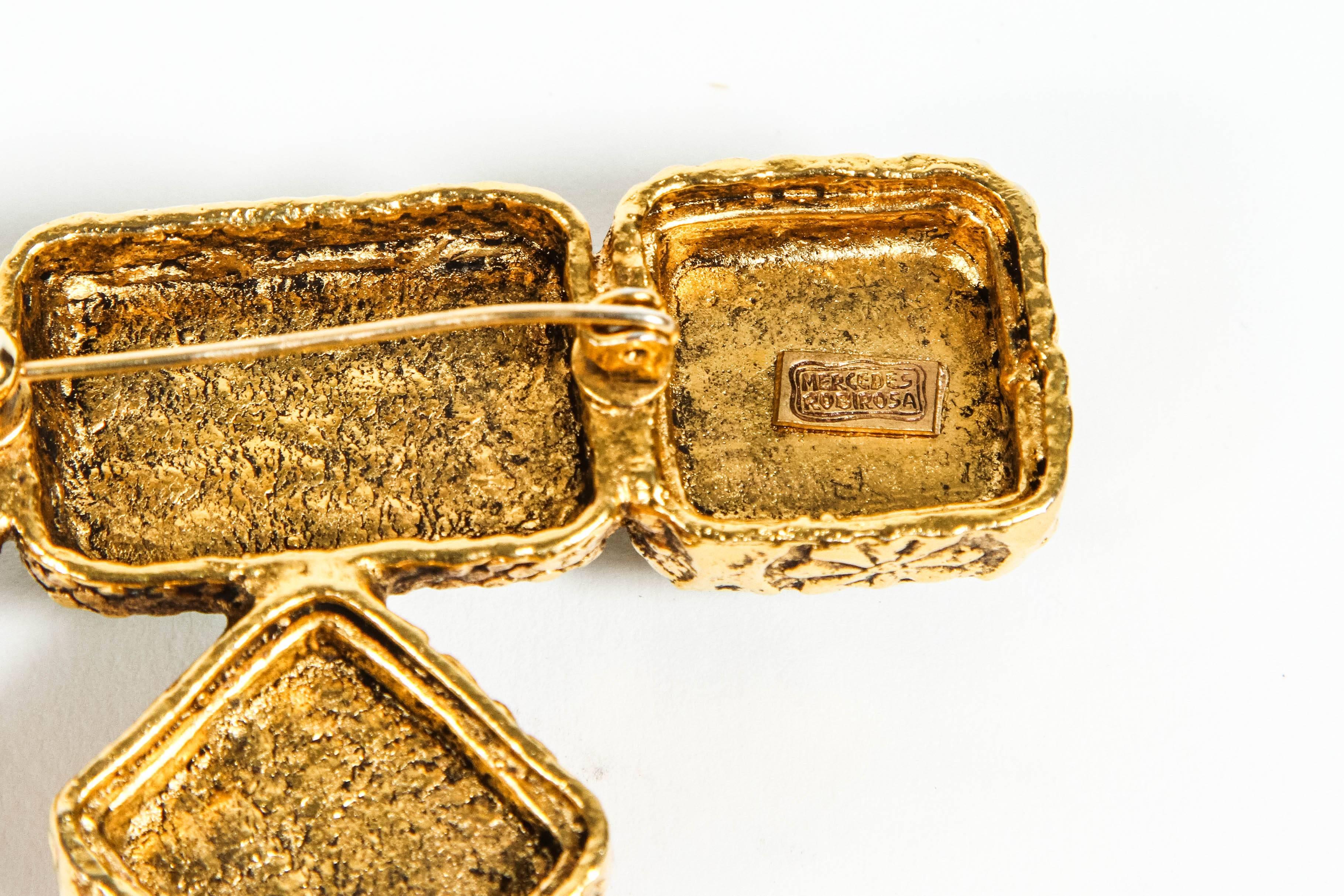 Broche en métal doré multicolore et multicolore de Mercedes Robirosa Unisexe en vente