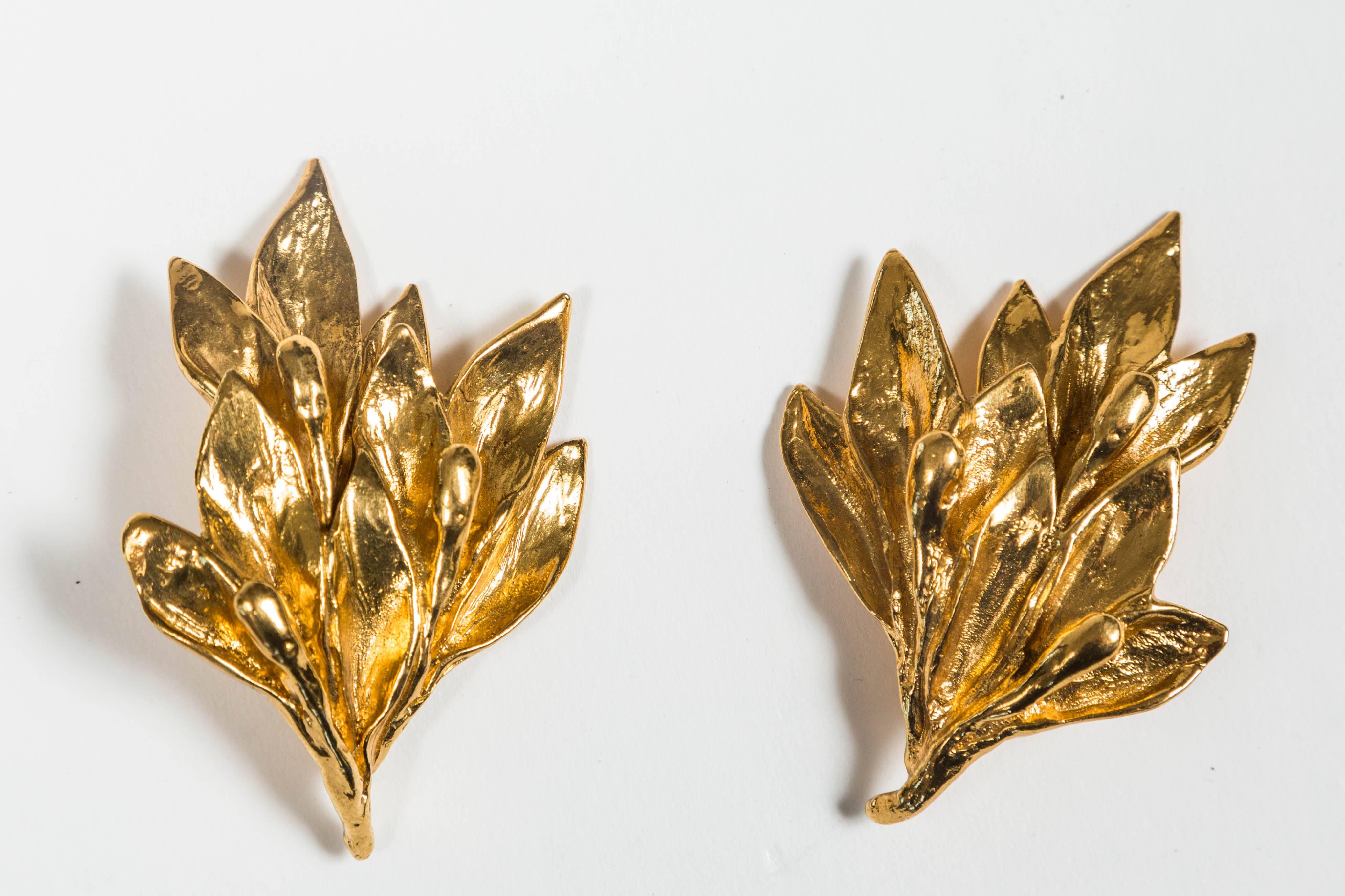 Women's Pair of Floral Gilt Ear Clips by Yves Saint Laurent 