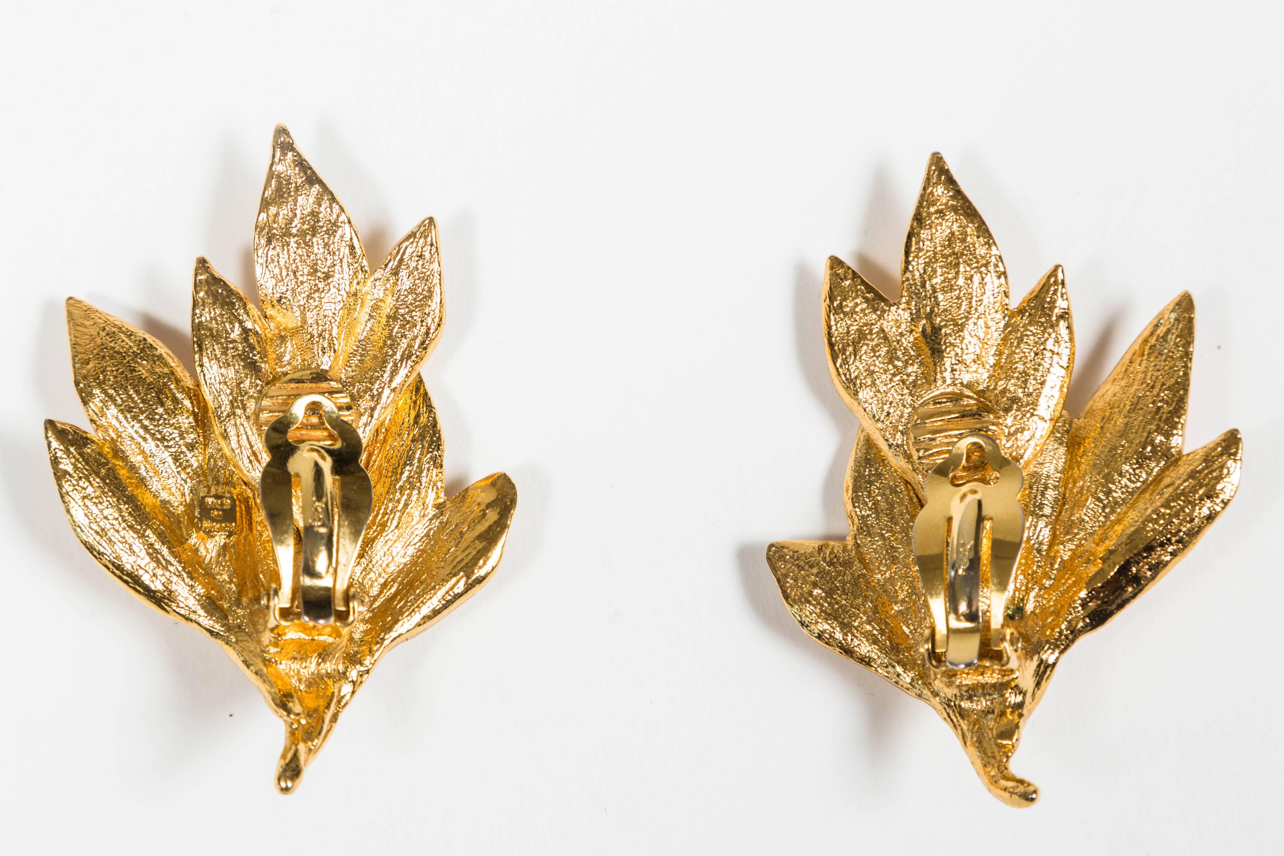 Pair of Floral Gilt Ear Clips by Yves Saint Laurent  In New Condition In Palm Desert, CA