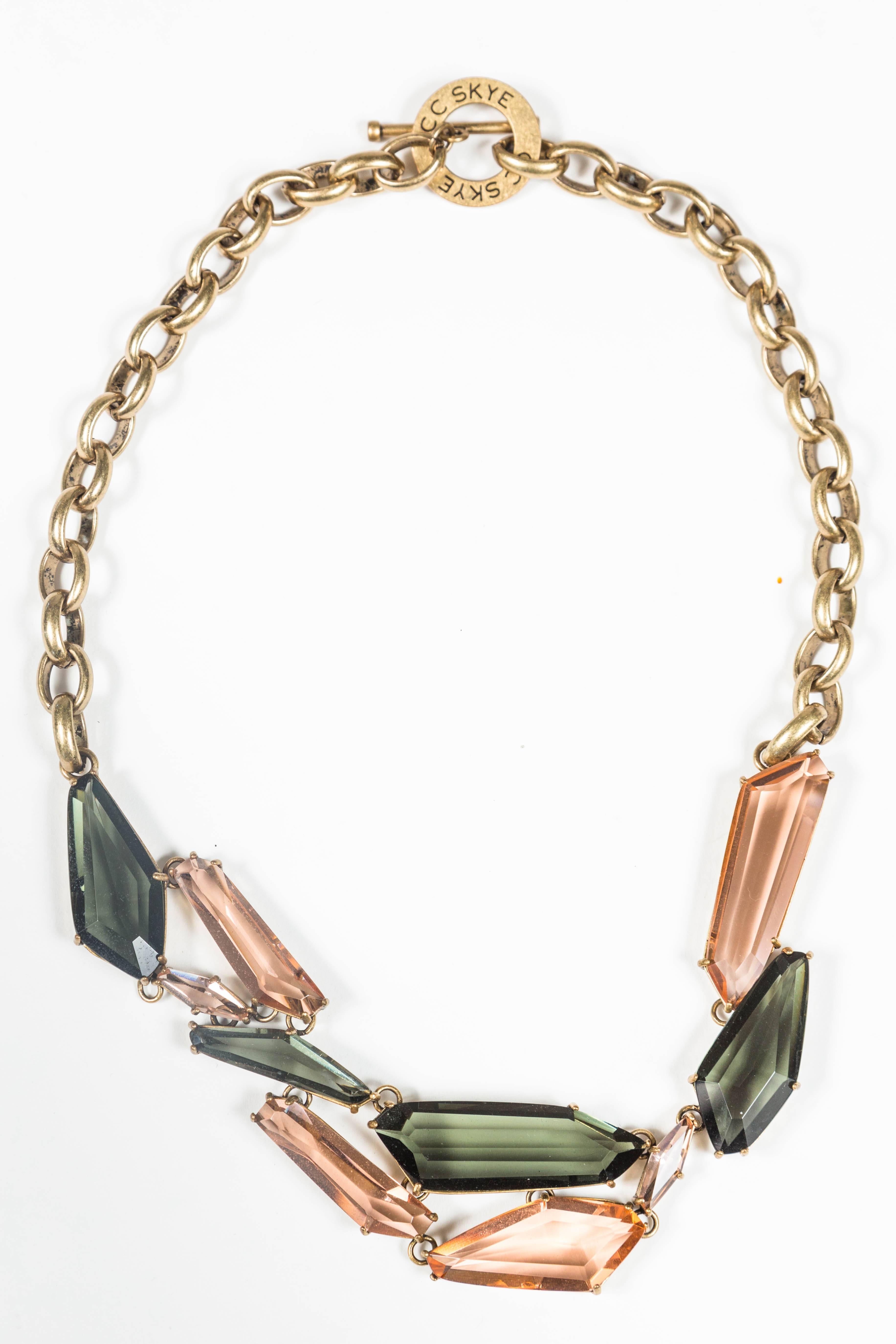 Gilt Metal & Faceted Crystal Necklace by CC Skye In Excellent Condition In Palm Desert, CA