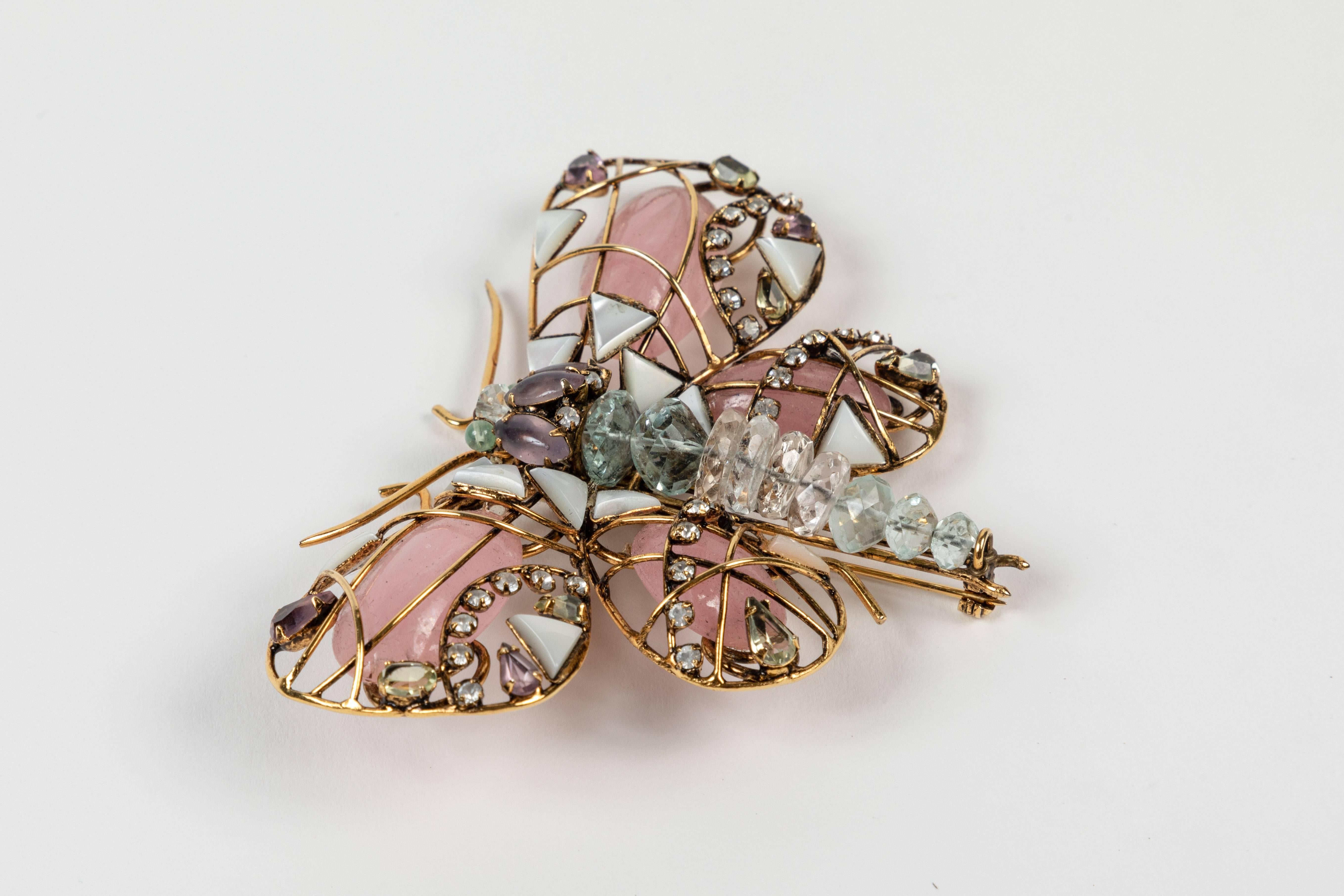 Art Nouveau Multi Stone Butterfly Brooch by Iradj Moini