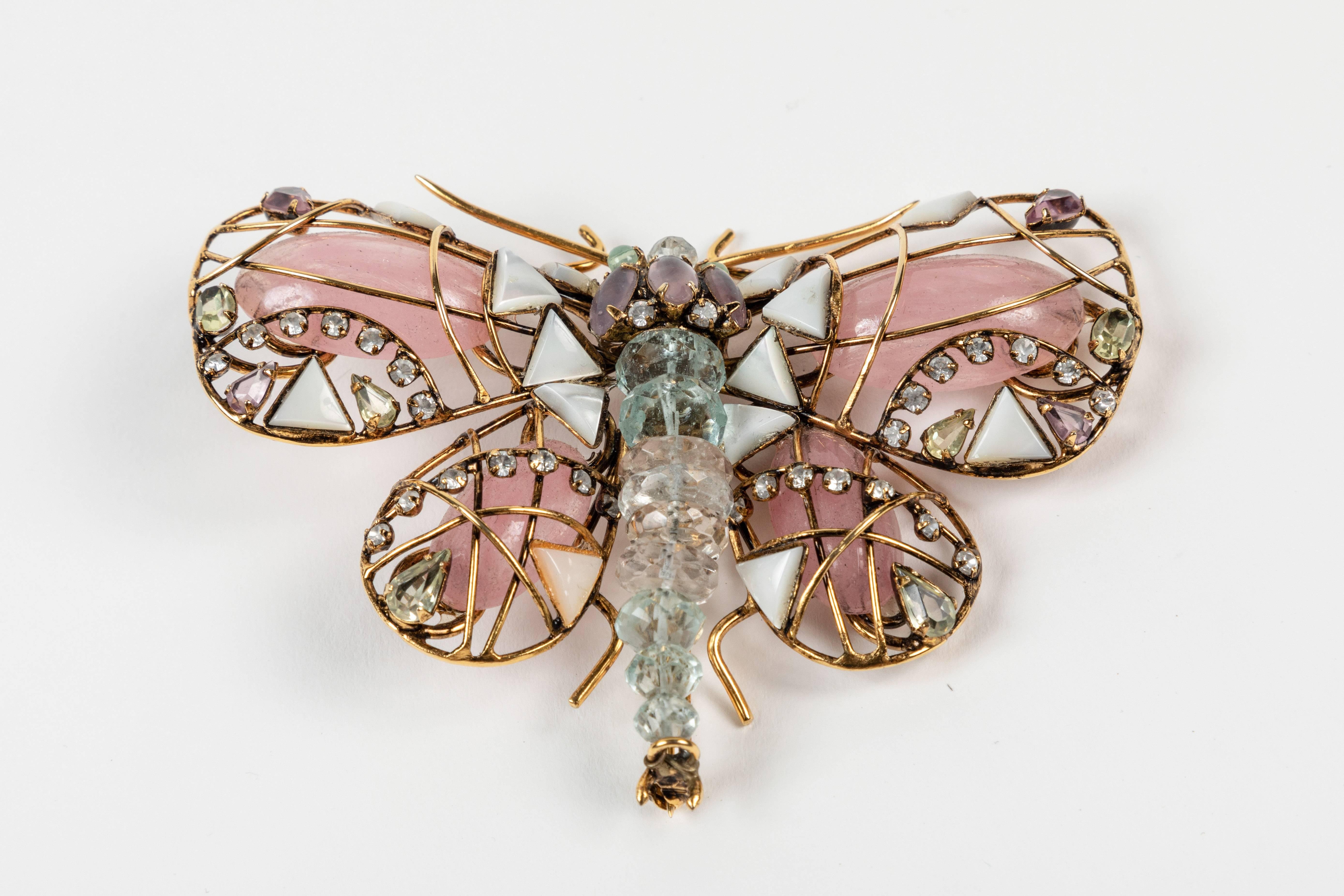 Multi Stone Butterfly Brooch by Iradj Moini In Excellent Condition In Palm Desert, CA