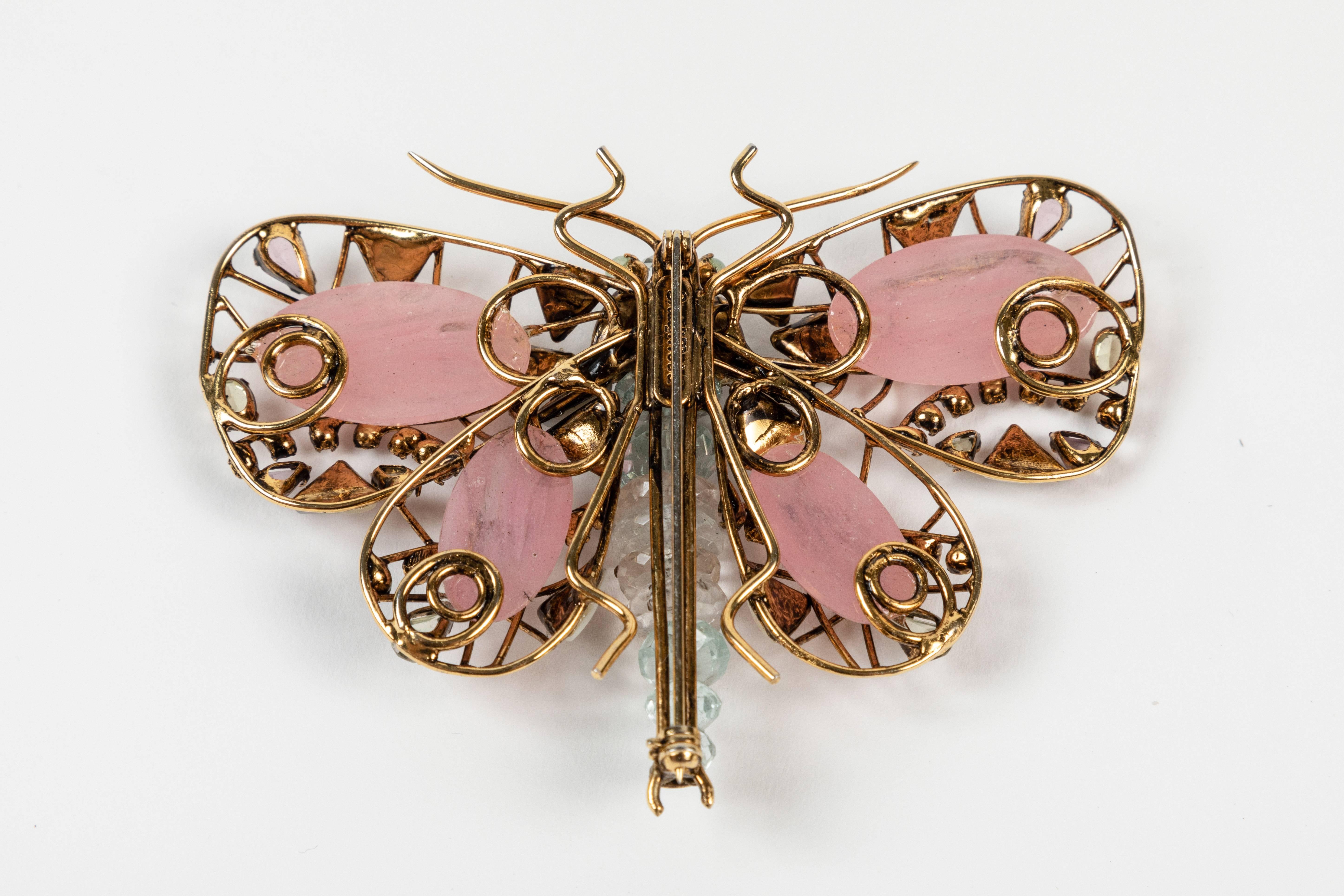 Women's or Men's Multi Stone Butterfly Brooch by Iradj Moini