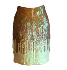 Versace Gold and Pale Lime Sequin Pencil Skirt with Tags