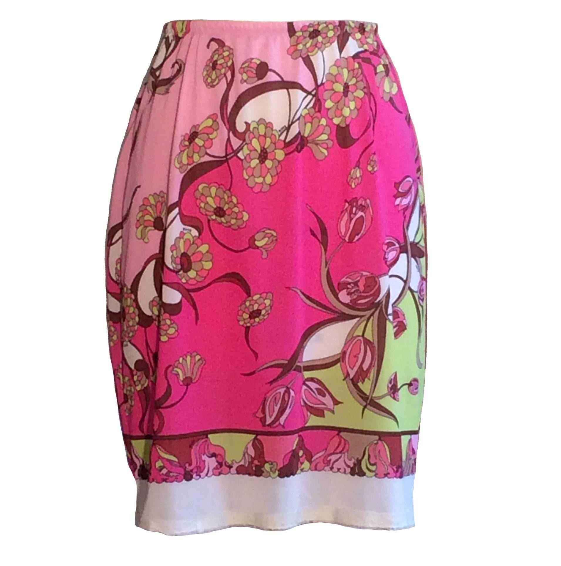 Emilio Pucci for Formfit Rogers 1960s Pink Floral Pucci Print Half Slip Skirt 