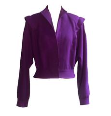 Retro Adolph Schuman for Lilli Ann 1970s Purple Crepe Short Blouson Bomber Jacket