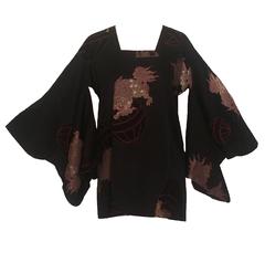 Christian Dior for Neiman Marcus 1970s Black Dragon Print Kimono Sleeve Jacket