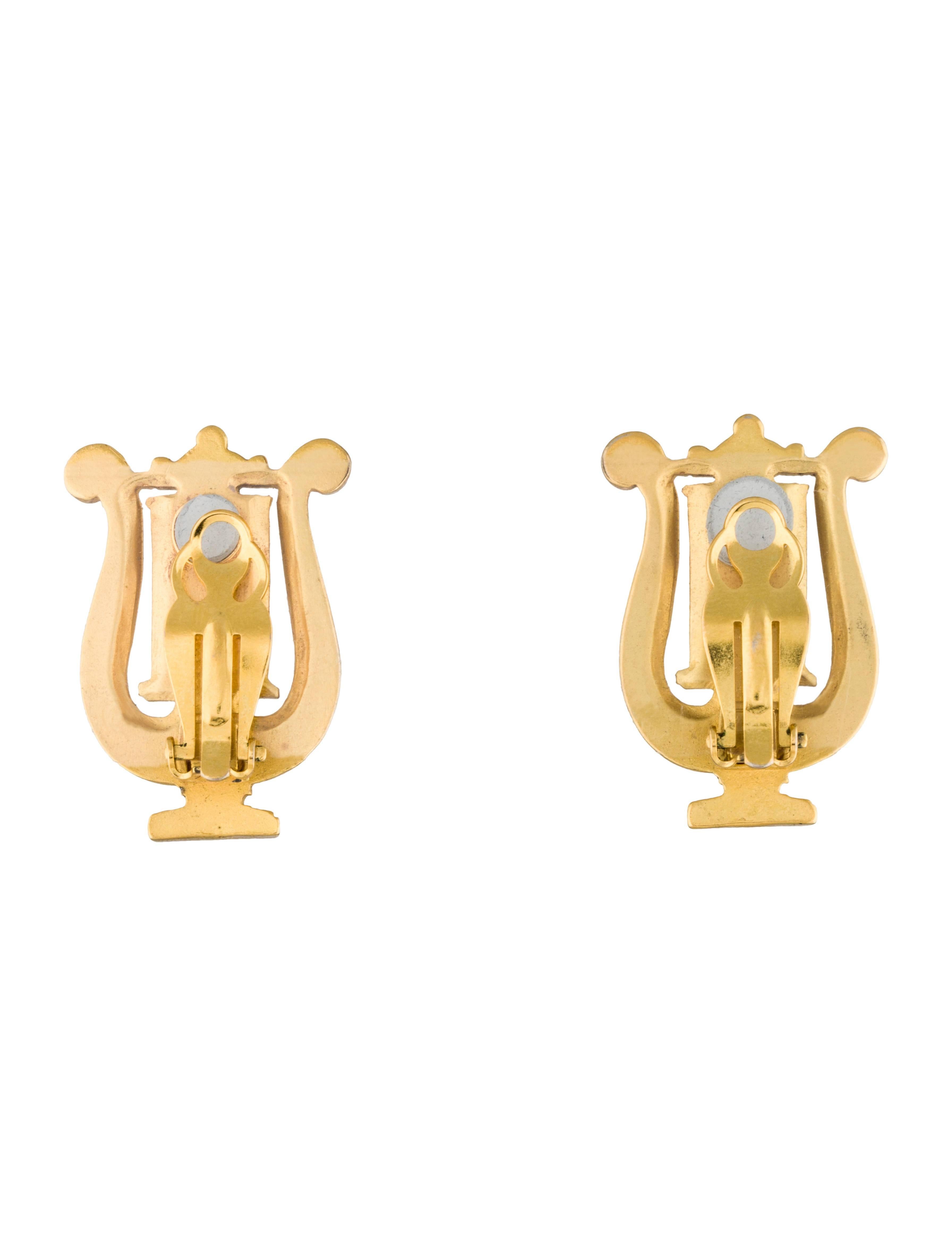 Karl Lagerfeld 1990s Gold Tone Harp Earrings Clip On In Excellent Condition In San Francisco, CA