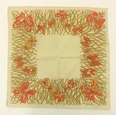 Emilio Pucci 1970s Cream and Orange Butterfly Print Cloth Napkins Set of Four