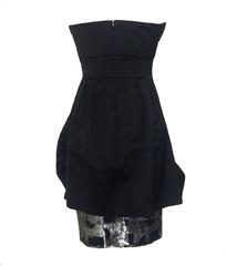 Christian Lacroix Black Draped Bubble Cocktail Dress with Silver Sequin Trim