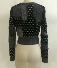 Oscar de la Renta Black and White Cashmere Patchwork Cardigan Sweater