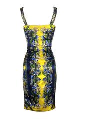 Dolce & Gabbana Yellow and Blue Floral and Lemon Print Bodycon Wiggle Dress