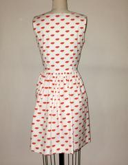 Prada Red and White Surrealist Lip Print Sleeveless Cotton Dress