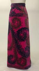 Emilio Pucci for Saks 1960s Fuschia Pink Velvet Feather Print Maxi Skirt