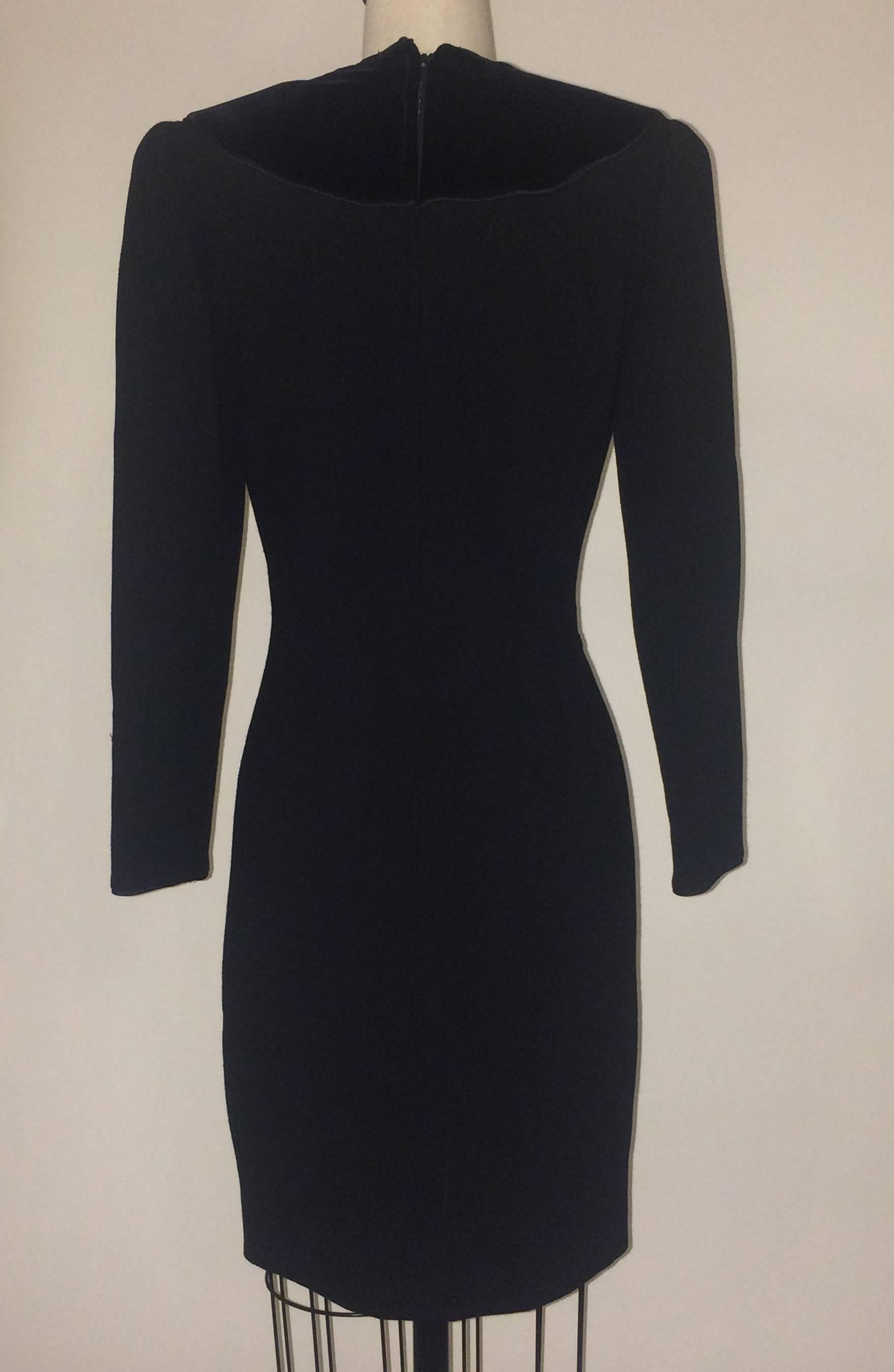 Oscar de la Renta 1990s Long Sleeve Black Dress with Velvet Swirl ...