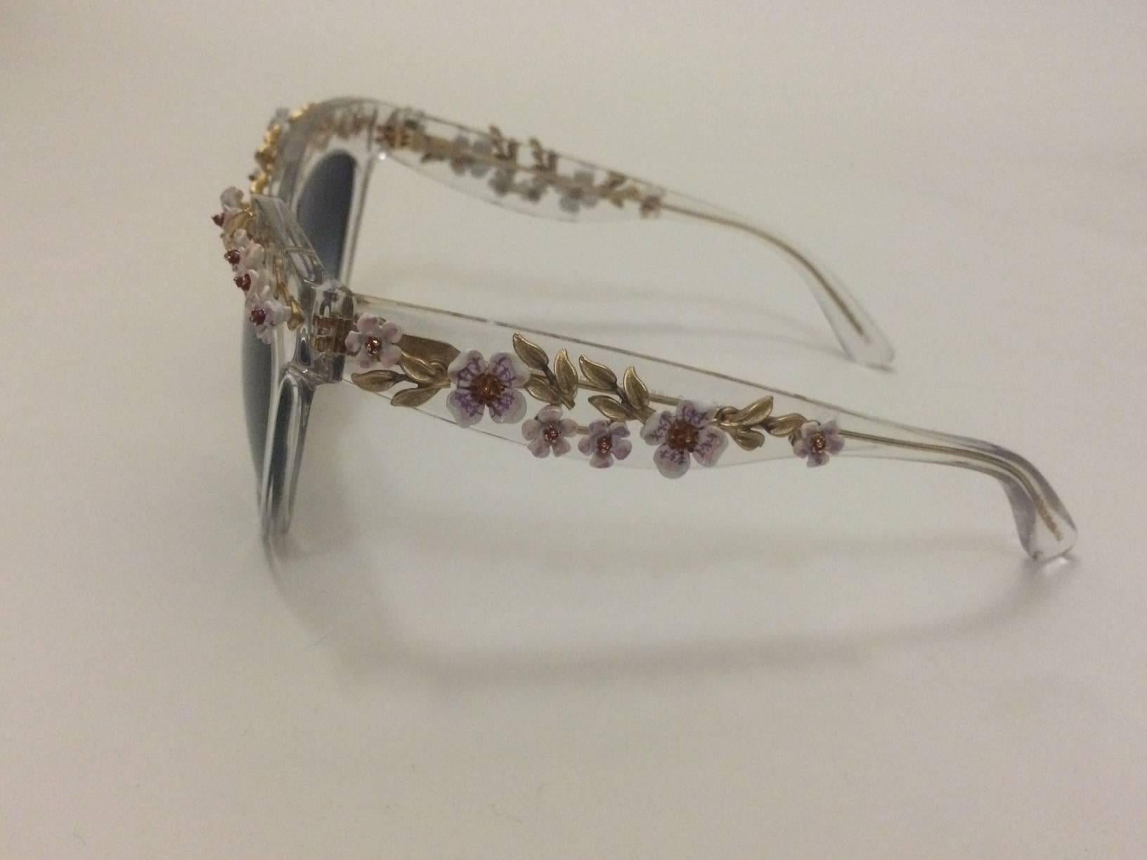 Gray Dolce & Gabbana Rare Clear Transparent Sunglasses with Floral Vine Metalwork