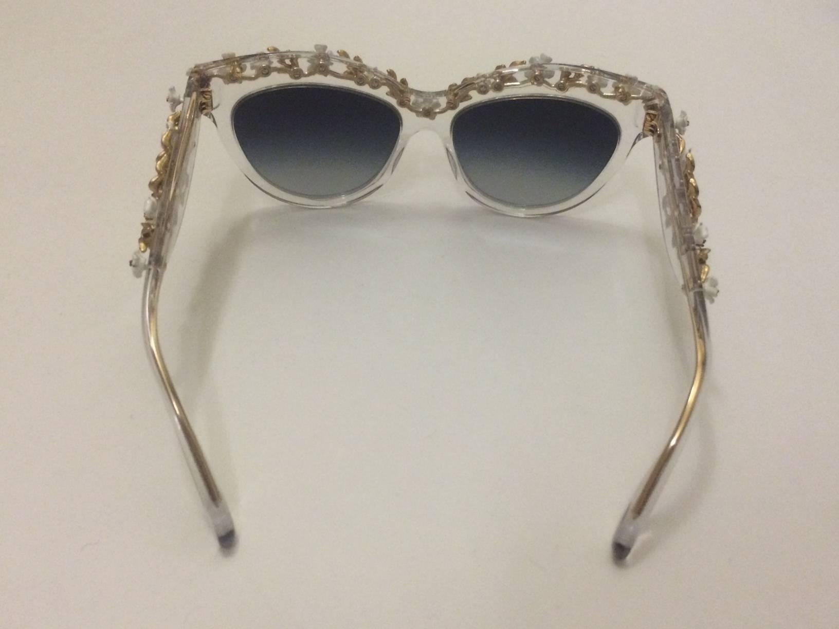 Women's Dolce & Gabbana Rare Clear Transparent Sunglasses with Floral Vine Metalwork