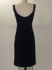 Prada Fitted Little Black Dress with Pom Pom Like Button Shoulder Detail