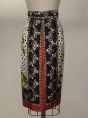 Dolce & Gabbana Lemon, Cart, and Polkadot Draped Silk Skirt