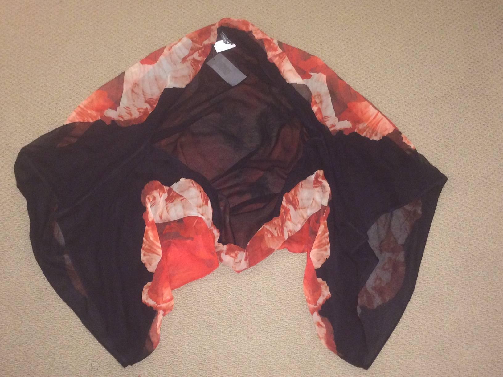 New Alexander McQueen Black and Red Silk Floral Cocoon Shawl Wrap with Tags In New Condition In San Francisco, CA