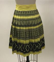 Gianni Versace Couture Vintage 1990s Yellow Black Pleated Greek Key Silk Skirt