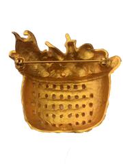 Karl Lagerfeld Signed Vintage 1990s Gold Vegetable Basket Cornucopia Pin Brooch