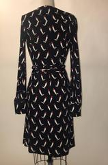 Gucci Navy Equestrian Boot Print Silk Wrap Dress with Silver Horsebit Charms