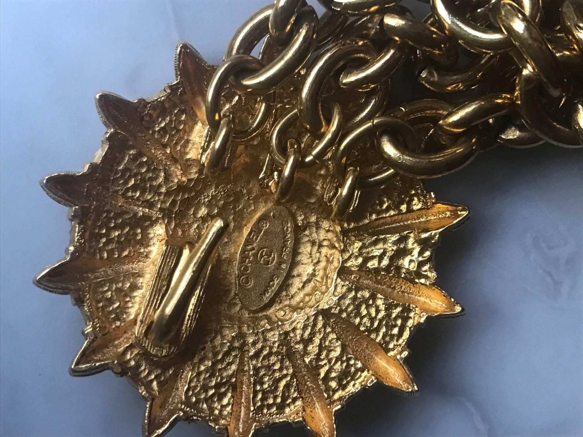 Chanel Vintage Gold Chain CC Logo Sunburst Eagle Shield Medallion Belt, 1980s  1