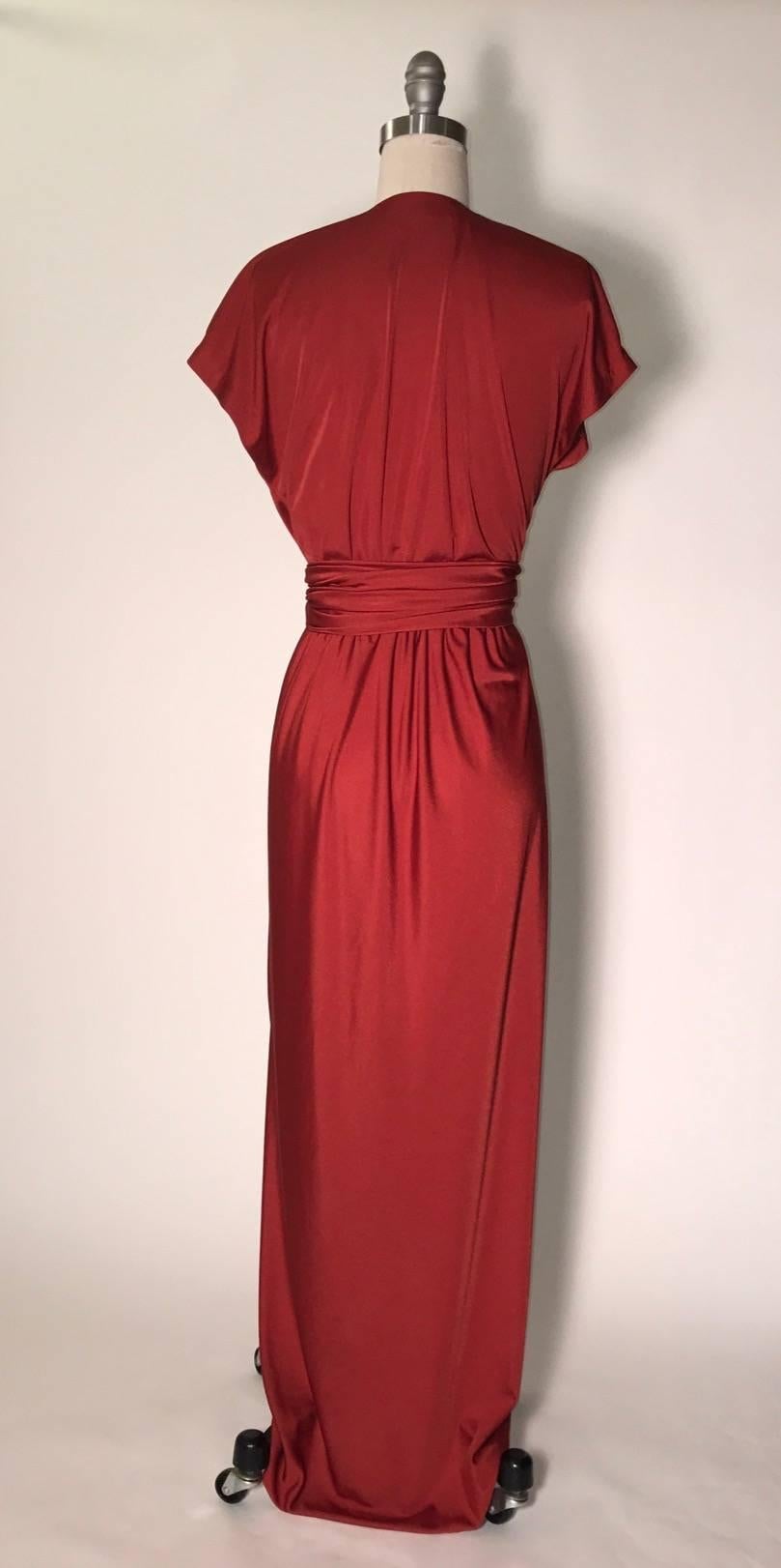 Halston IV 1980s Vintage Rust Red Jersey Belted Wrap Dress In Good Condition In San Francisco, CA