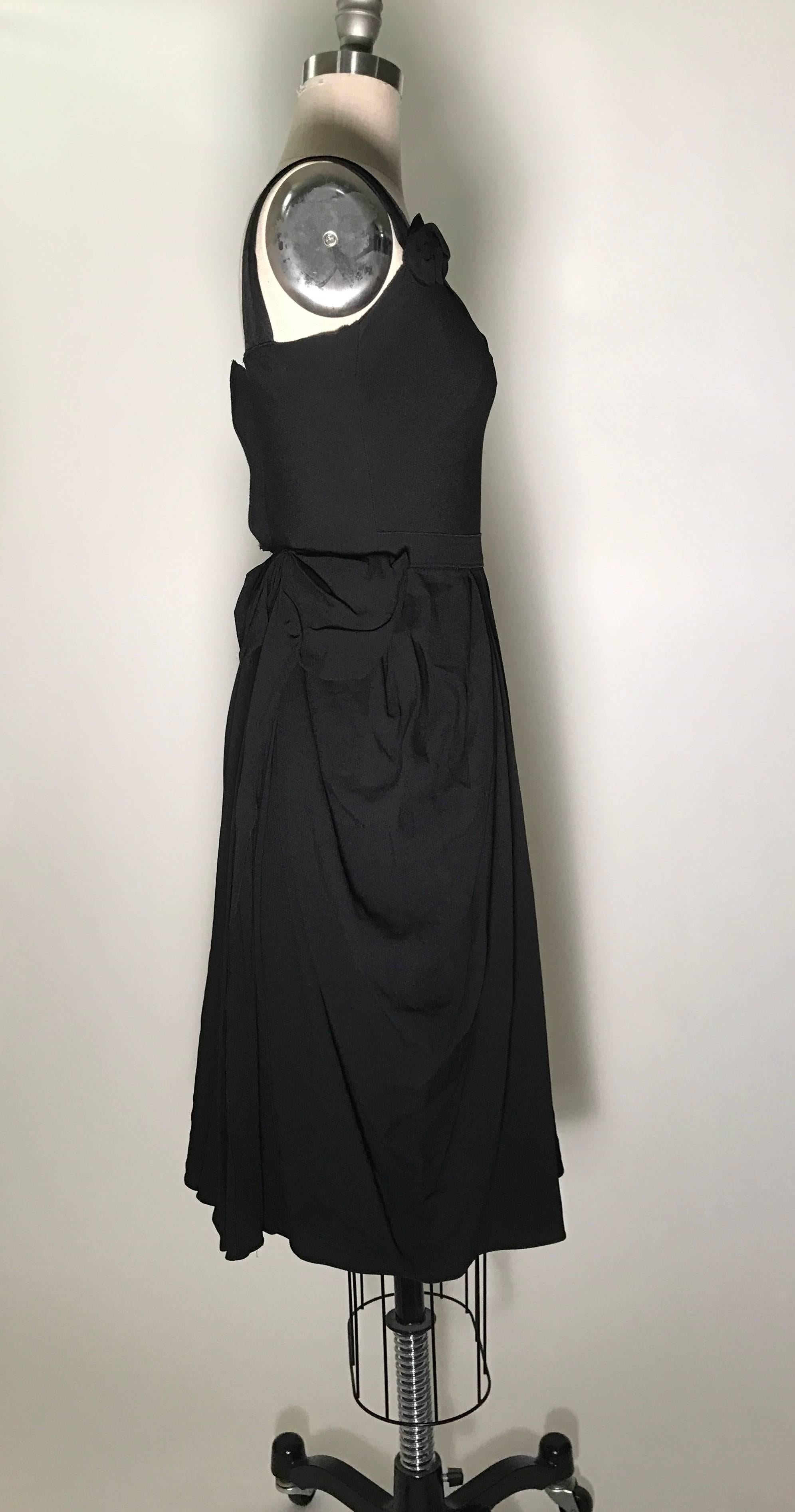 Prada Black Asymmetrical Drape Skirt Sleeveless Dress Bow and Rosette Detail In Good Condition In San Francisco, CA