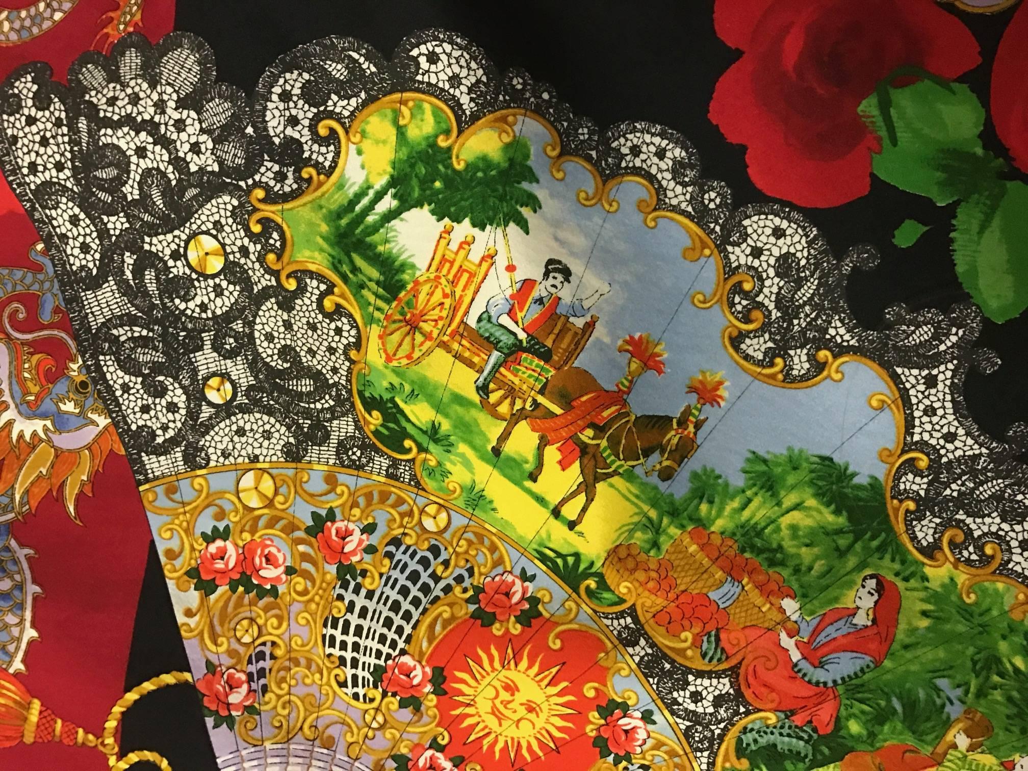 Women's Dolce & Gabbana 1999 Chinese Inspired Dragon and Fan Print Wiggle Maxi Skirt