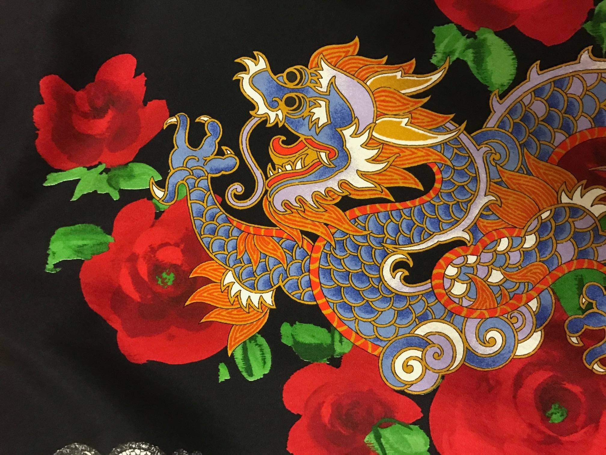 Brown Dolce & Gabbana 1999 Chinese Inspired Dragon and Fan Print Wiggle Maxi Skirt