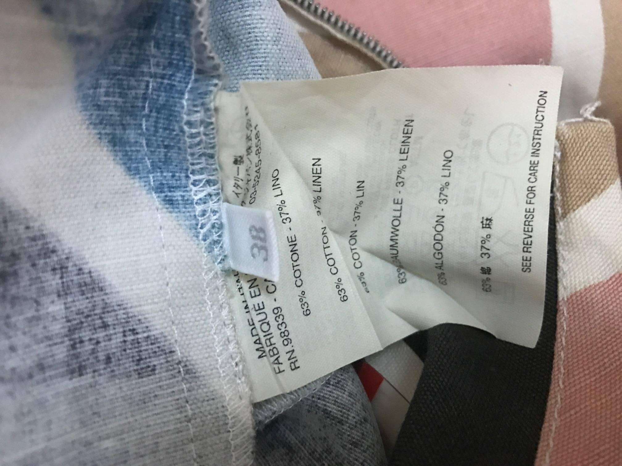 Women's Prada Cream Green and Pink Geometric Print Pleated Cotton Linen Skirt