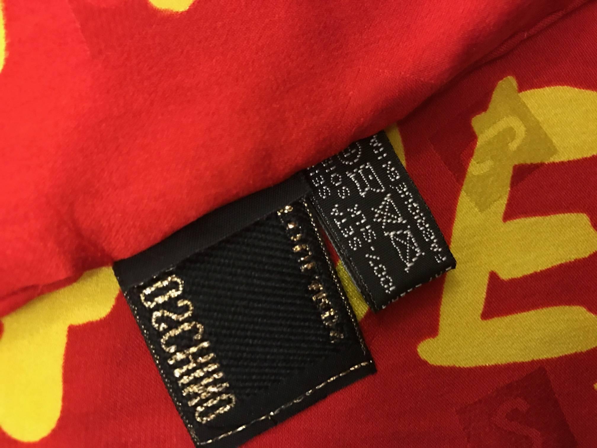 Women's Moschino Vintage 1980s The Peace Goes On Red Silk Dove Olive Branch Scarf