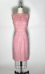 Chanel 2004 Pink and Blue Plaid Tweed Sleeveless Shift Pencil Dress