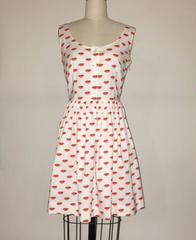 Prada Red and White Surrealist Lip Print Sleeveless Cotton Dress